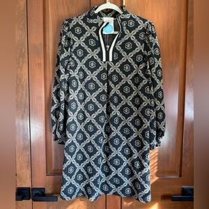 Umgee Black and Cream High Neck Mini Long Sleeve Dress